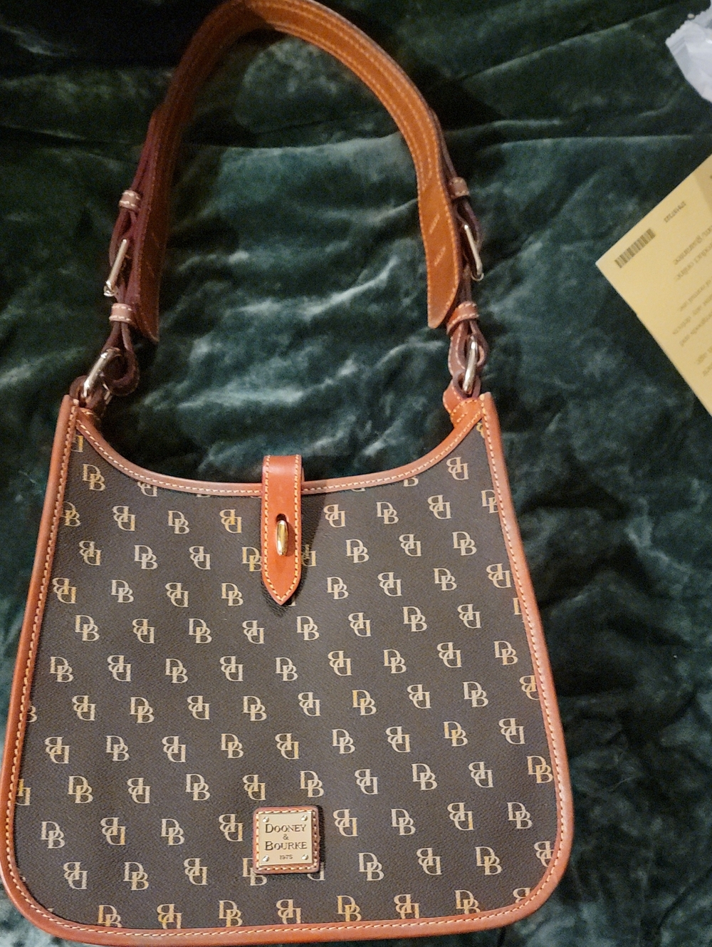 Dooney & Bourke Brown Monogram Mini Shoulder Bag with Tan Trim